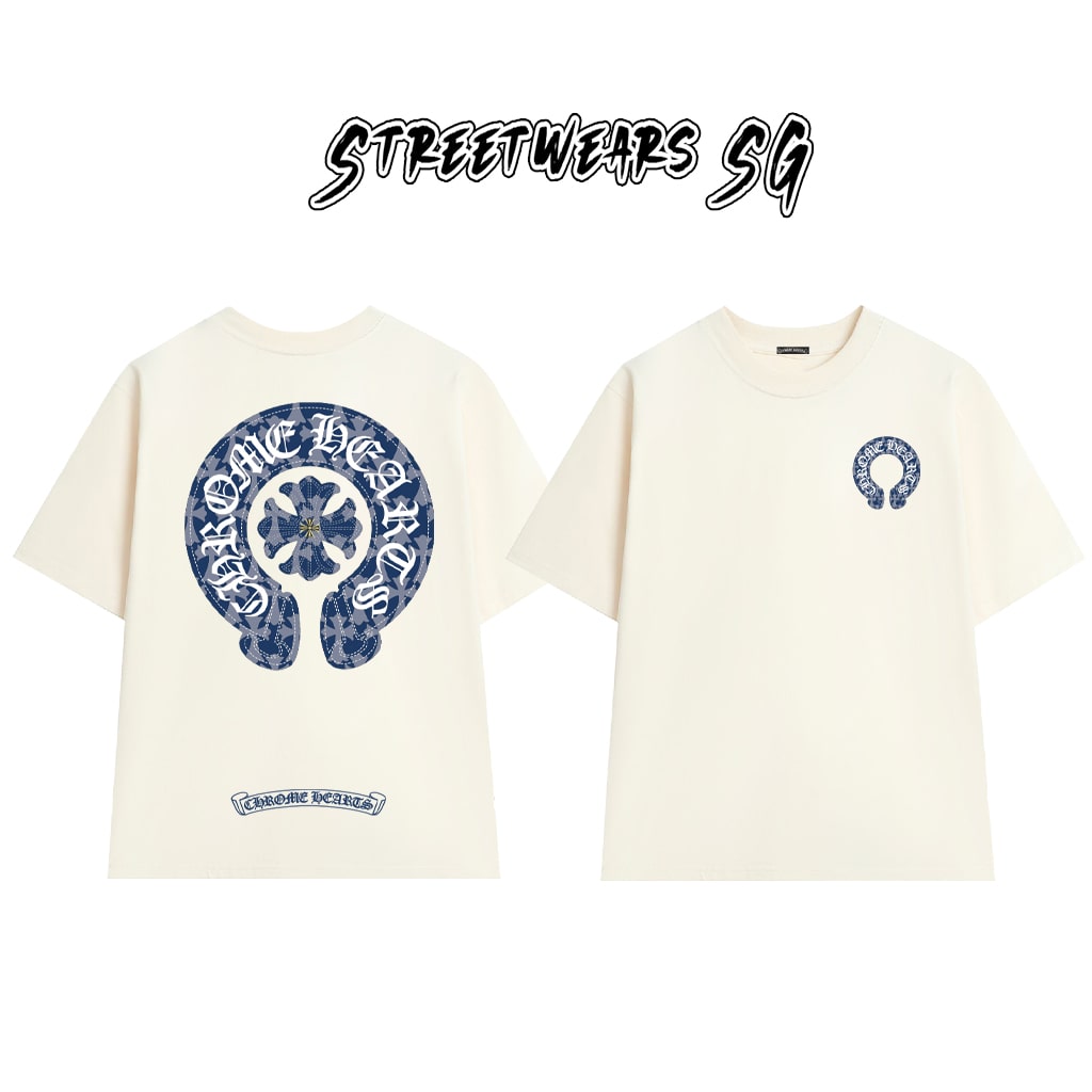 Áo Thun Chrome Heart Blue Denim Horseshoe Cotton Cao Cấp Form Rộng Unisex - Streetwears SG - CH14