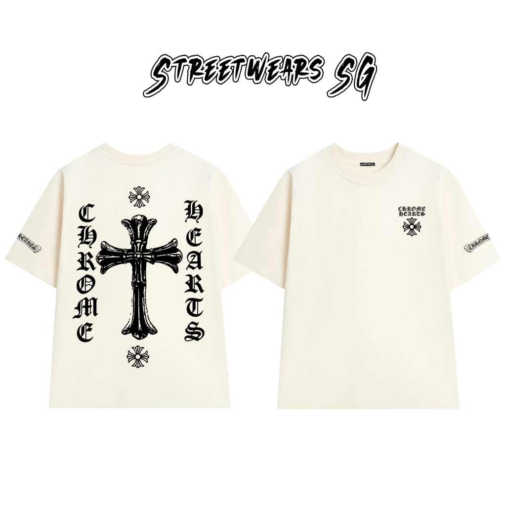 Áo Thun Chrome Bold Crucifix Cotton Cao Cấp Form Rộng Unisex - Streetwears SG - CH102