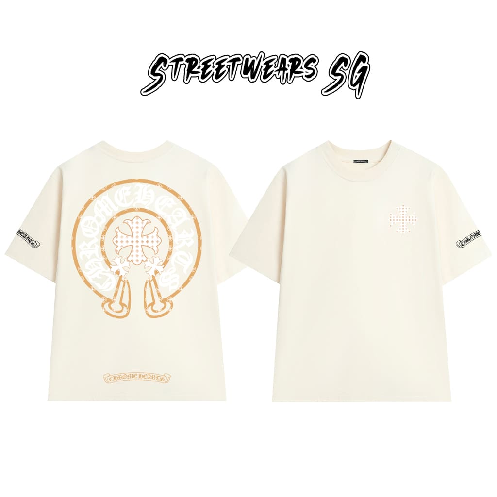 Áo Thun Chrome Gold Trim Cross Cotton Cao Cấp Form Rộng Unisex - Streetwears SG - CH105