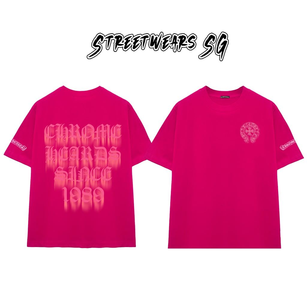 Áo Thun Chrome Heart Pink Gradient Retro 1989 Cotton Cao Cấp Form Rộng Unisex - Streetwears SG - CH39