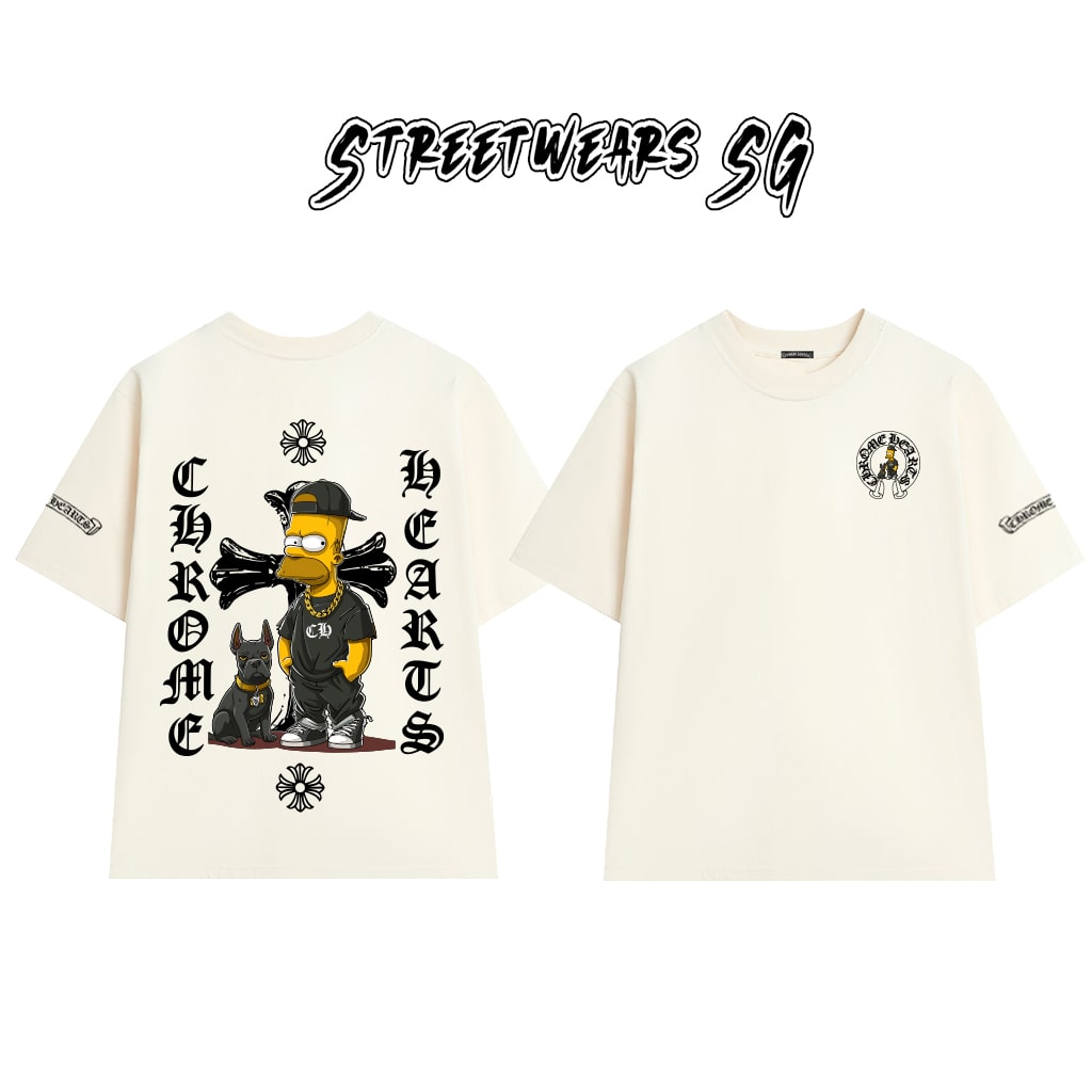 Áo Thun Chrome Heart Simpson Cartoon Gang Star Cotton Cao Cấp Form Rộng Unisex - Streetwears SG - CH36