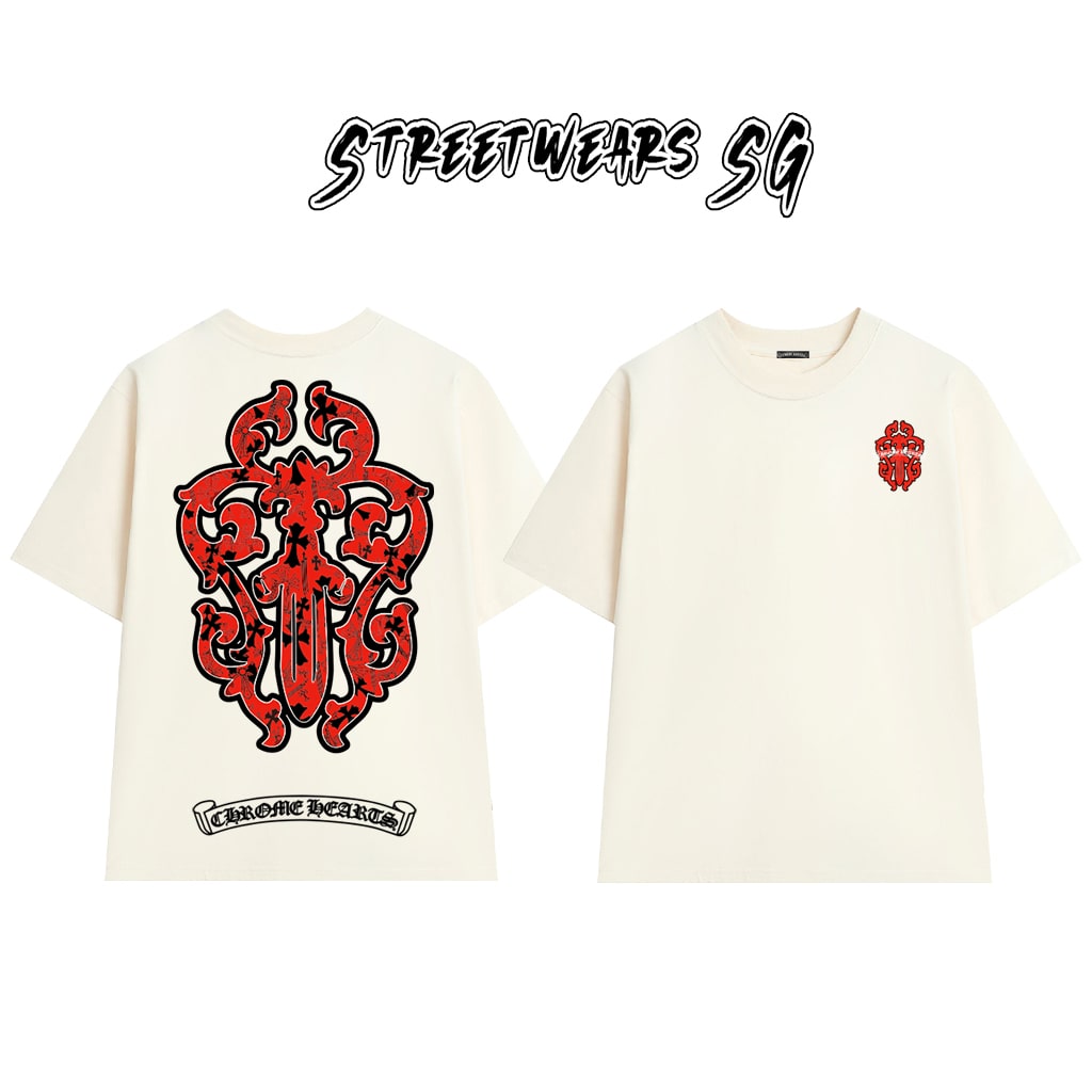 Áo Thun Chrome Heart Gothic Red Gothic Crest Cotton Cao Cấp Form Rộng Unisex - Streetwears SG - CH17