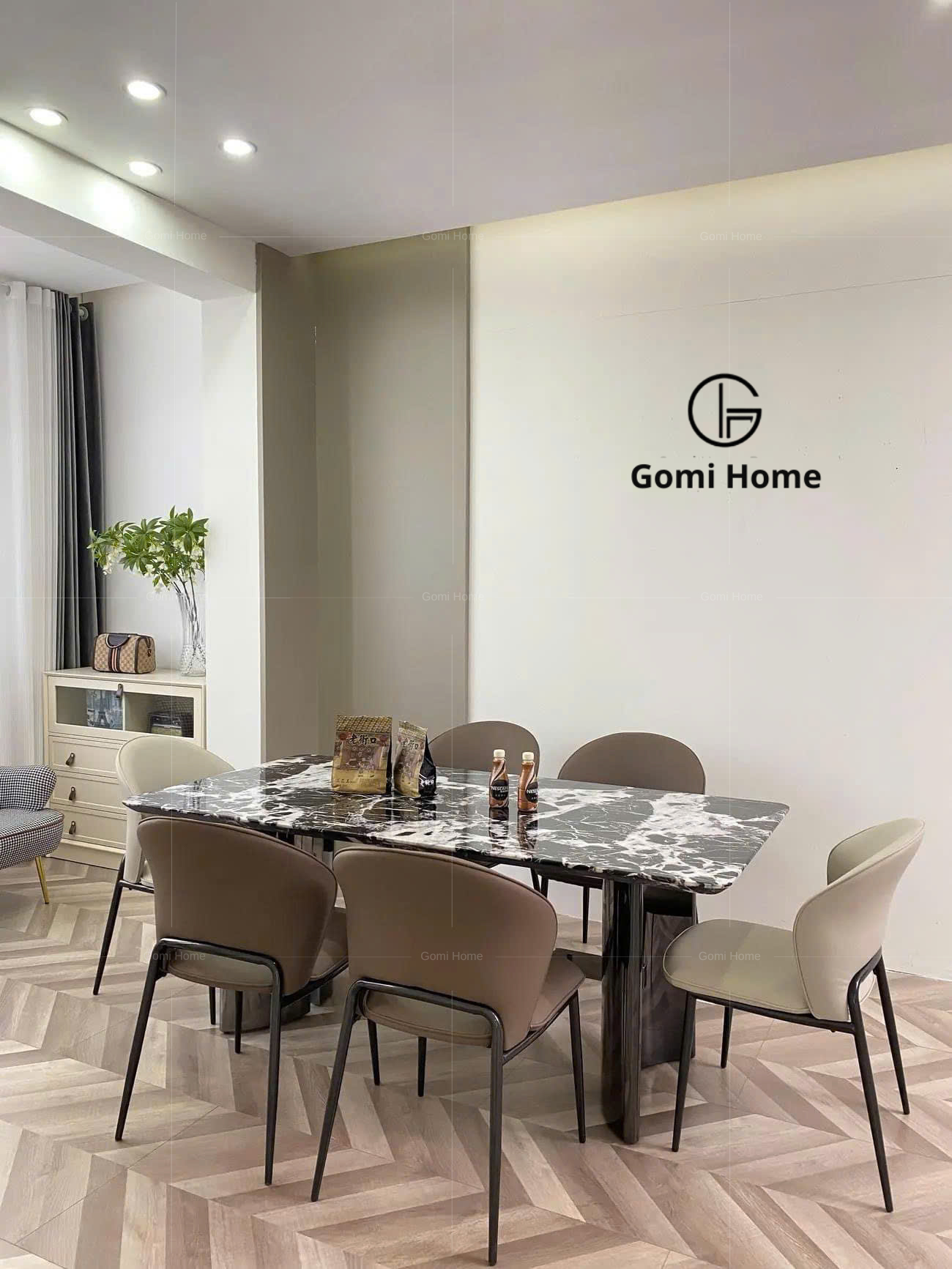 Bộ Bàn Ăn Chân Đối Ngang ( Đá Siêu Tinh Thể )