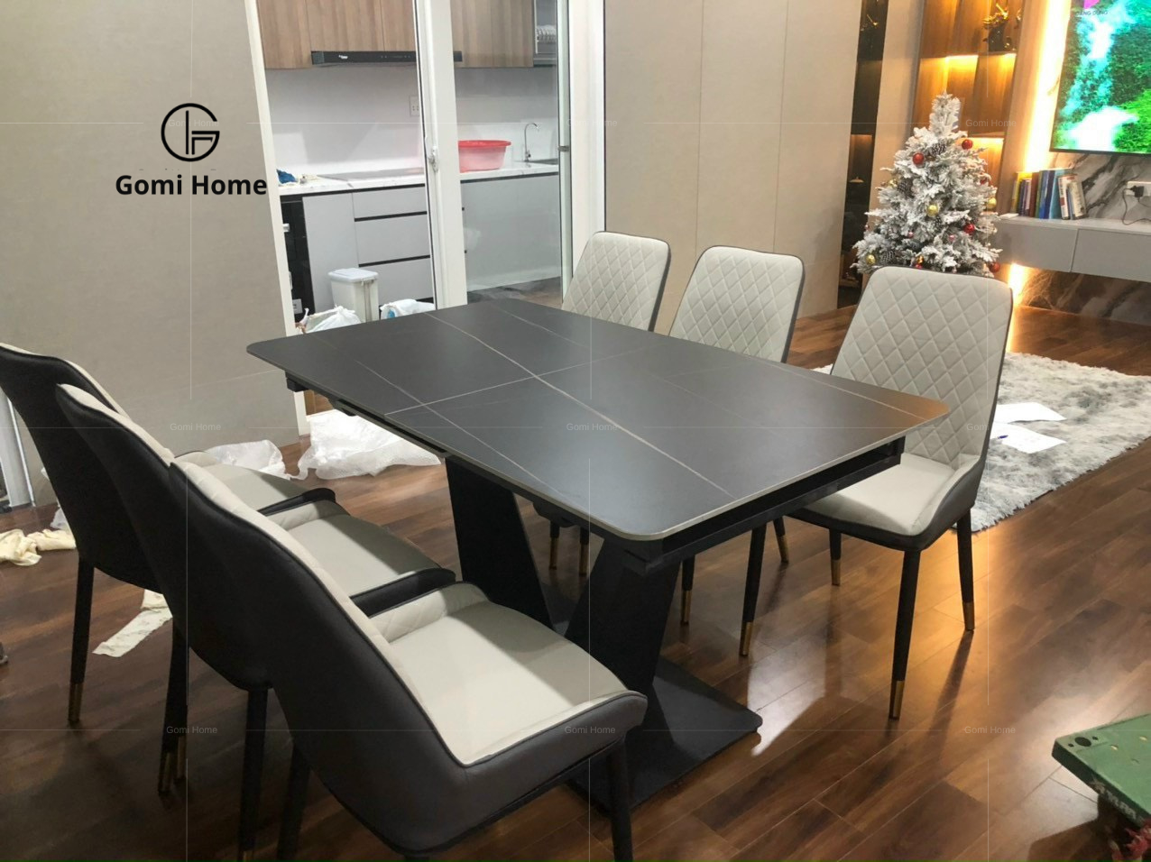 Bộ Bàn Ăn Thông Minh Chân V + 6 Ghế Monly