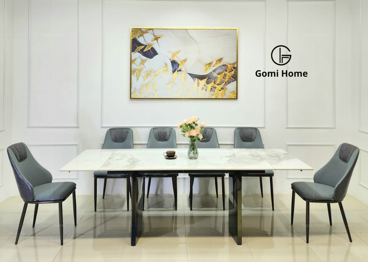 Bộ Bàn Ăn Thông Minh Chân Tấm Cao Cấp + 6 Ghế Spot