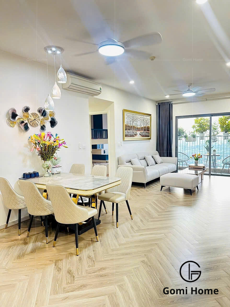 Bộ Bàn Ăn Chân OO Inox Mạ PVD + 6 Ghế Sheraton