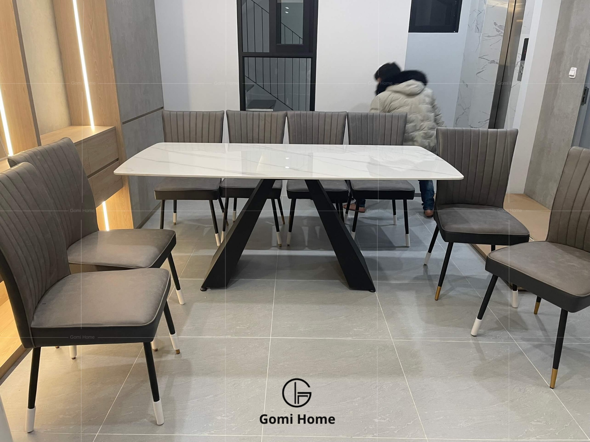 Bộ Bàn Ăn Chân A + 8 Ghế King