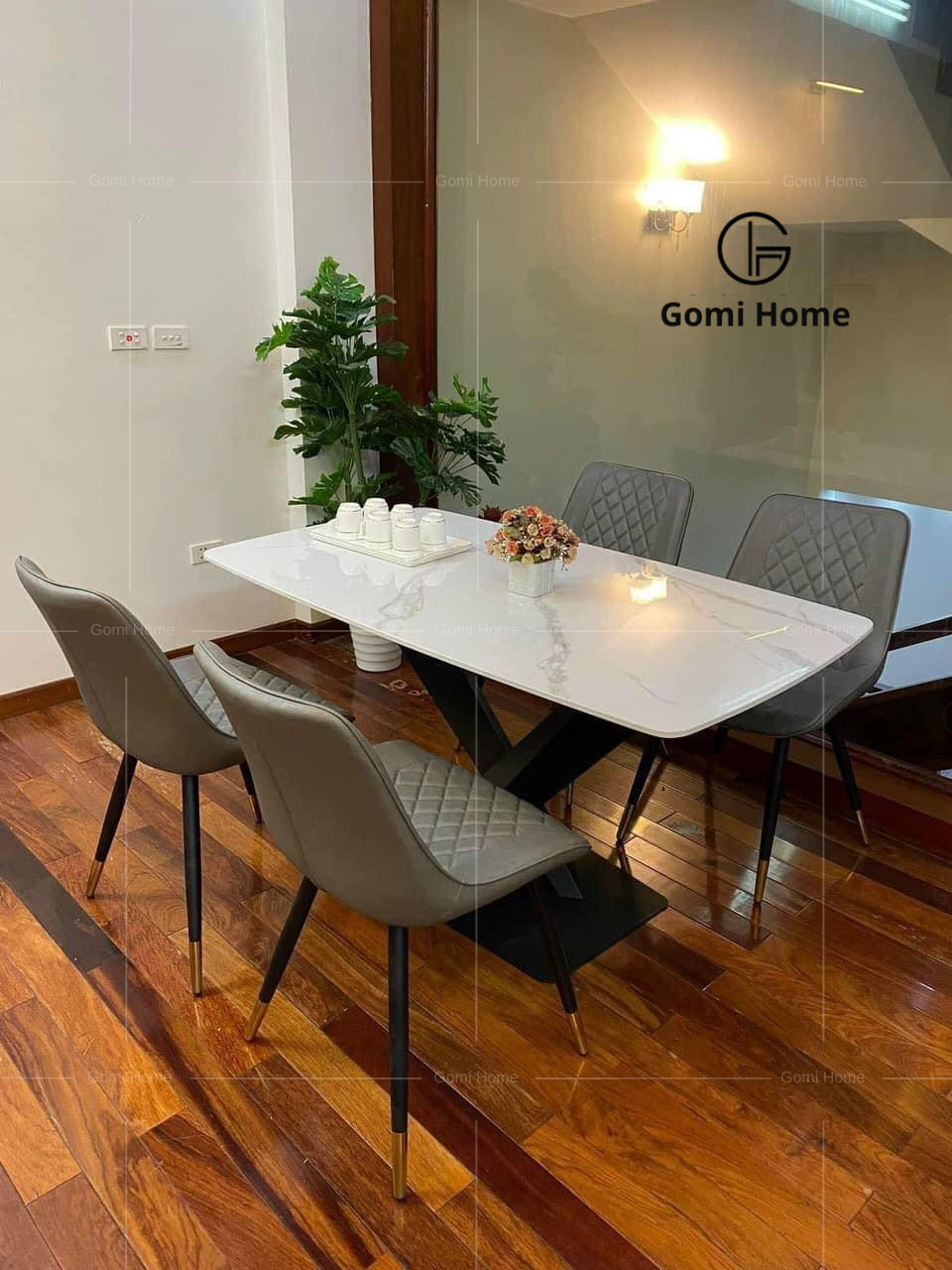 Bộ Bàn Ăn Chân X + 4 Ghế Loft