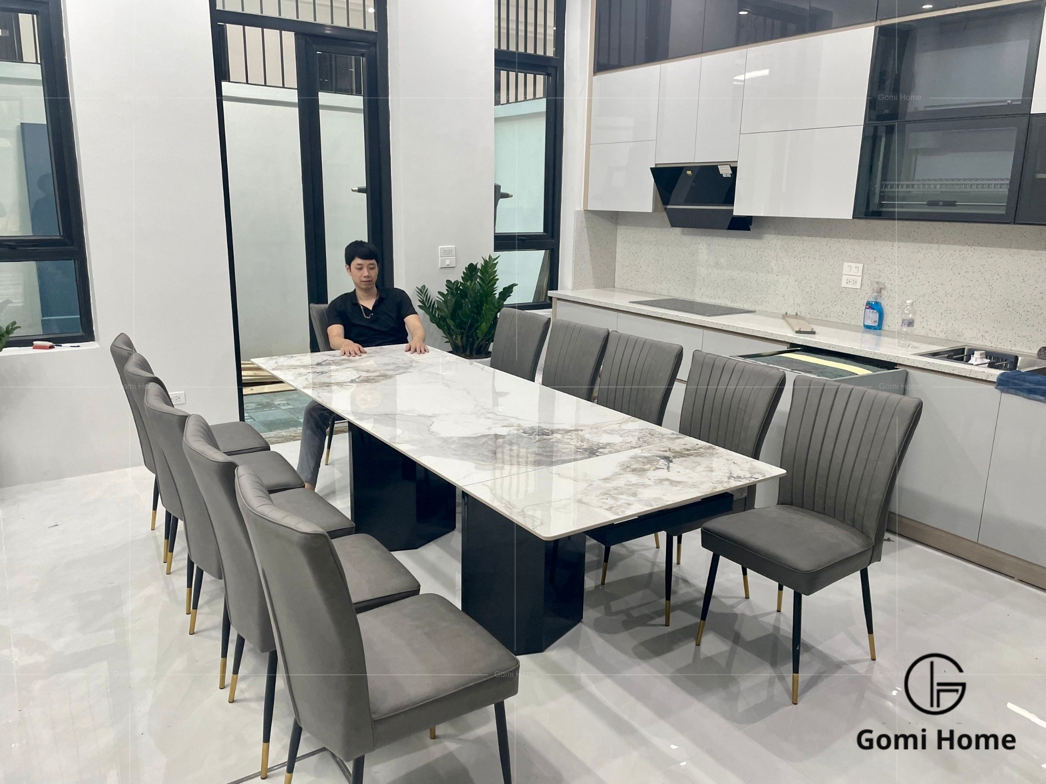 Bộ Bàn Ăn Thông Minh Chân Tấm Cao Cấp + 10 Ghế King