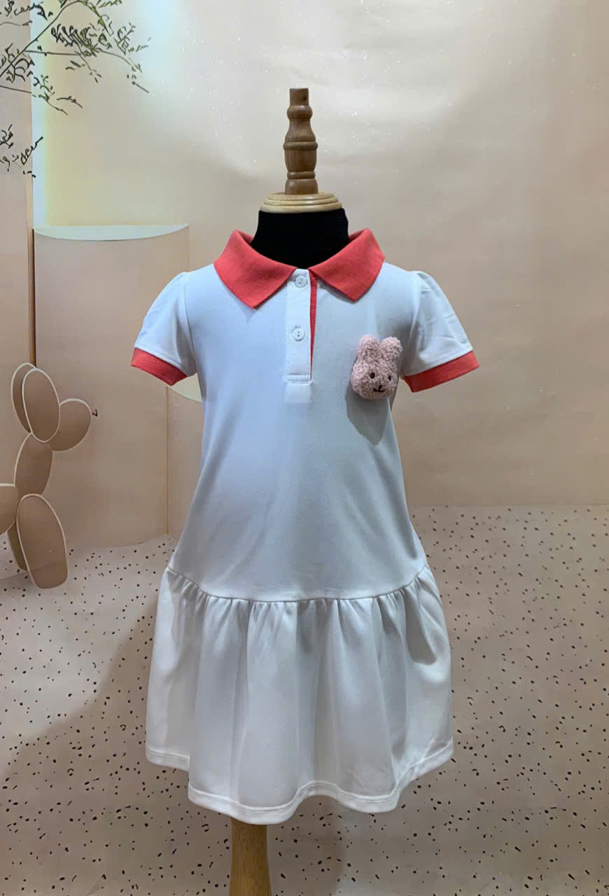 ĐẦM POLO BG PHỐI BO CỔ TRẮNG - LOGO ĐẦU THỎ