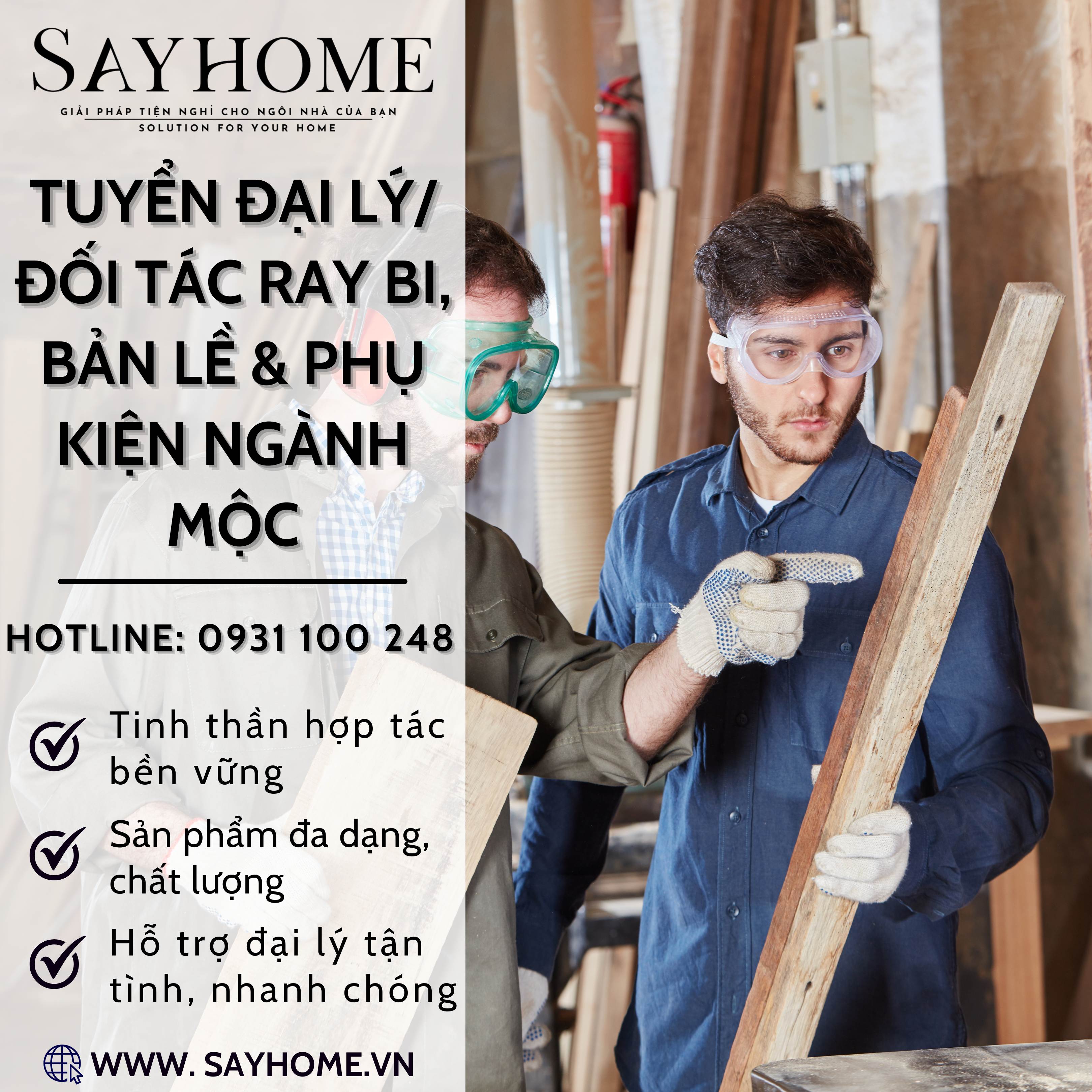 Tuyển đại lý kinh doanh ray bi, bản lề và phụ kiện ngành mộc