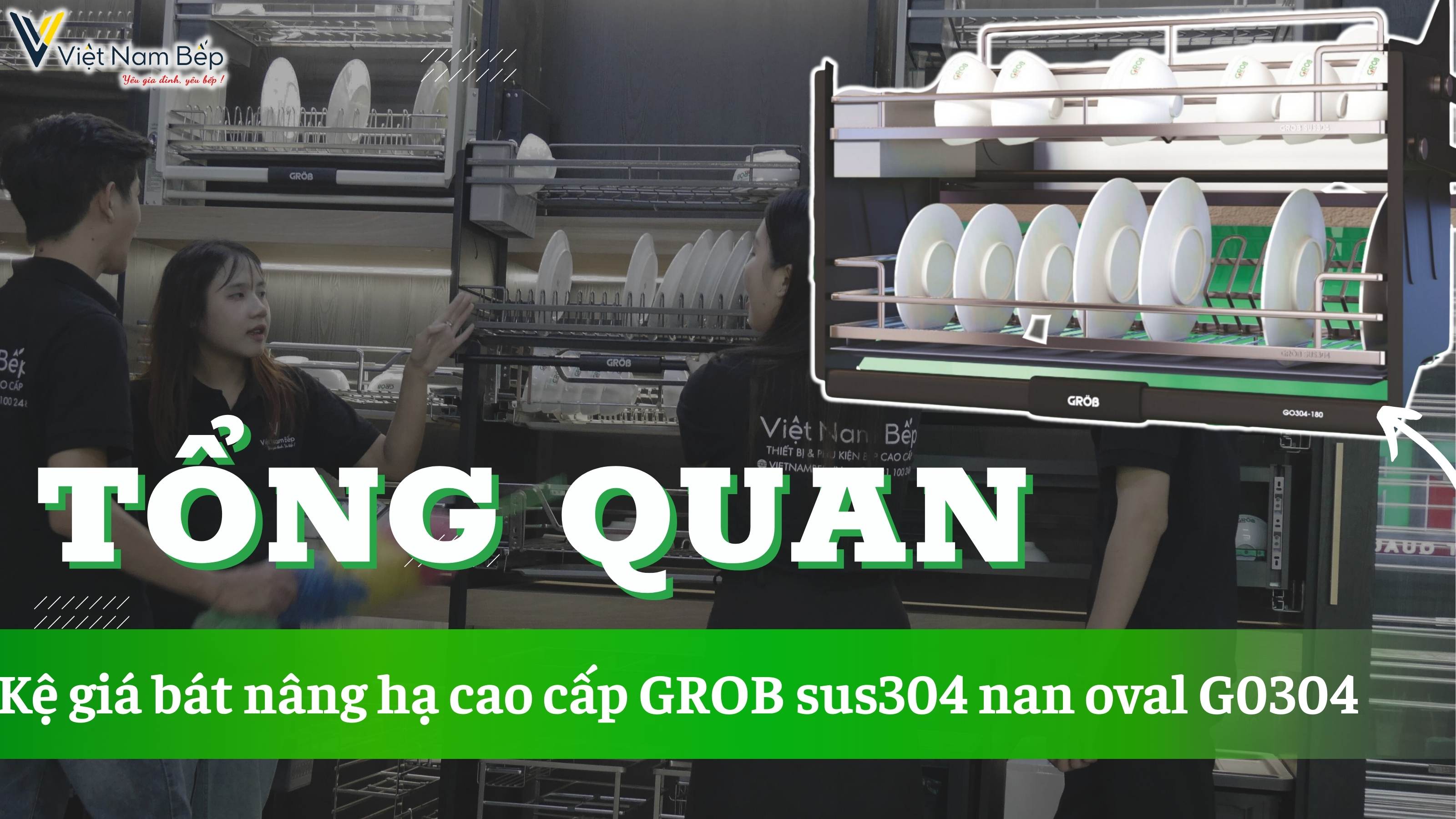 Kệ chén bát nâng hạ SUS304 nan Oval GROB mã GO304 mới 2024 | SayHome review thực tế