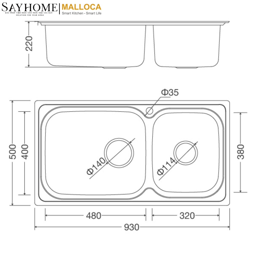 Chậu rửa chén inox Malloca MS 2025 tại thành phố Hồ Chí Minh