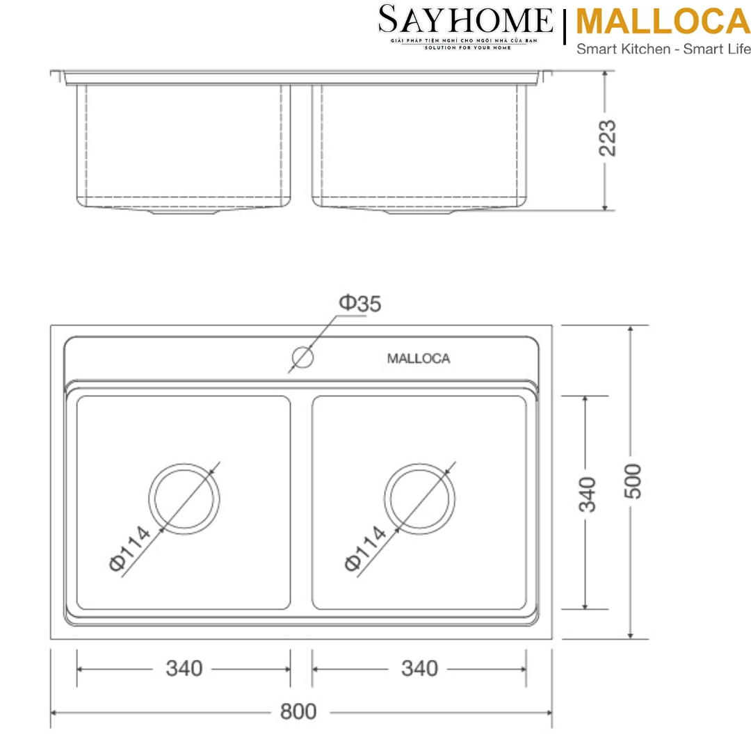 Chậu rửa chén inox 2 ngăn Malloca MS 8812 tại thành phố Hồ Chí Minh