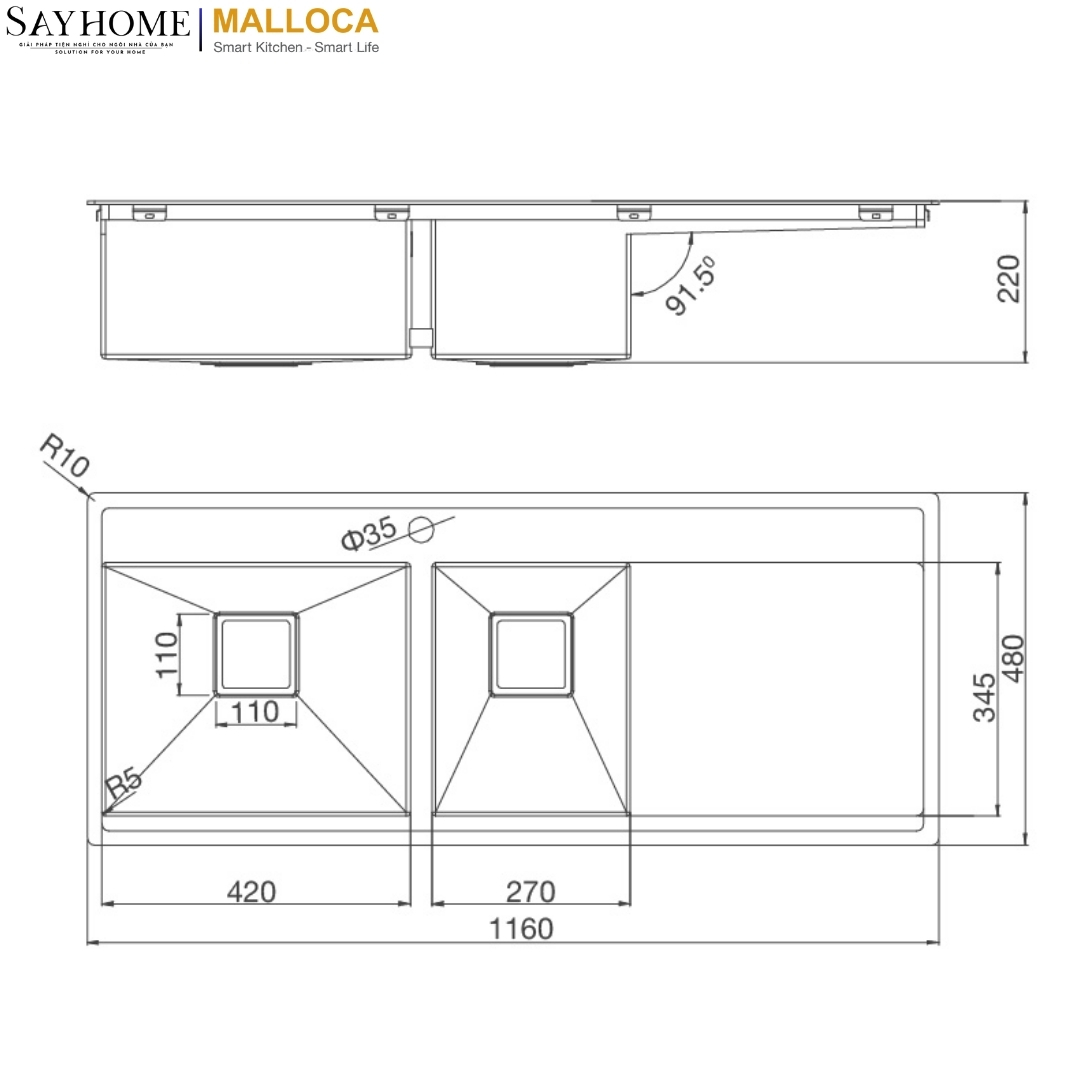 Chậu rửa chén inox 2 ngăn Malloca MS 7818 tại thành phố Hồ Chí Minh