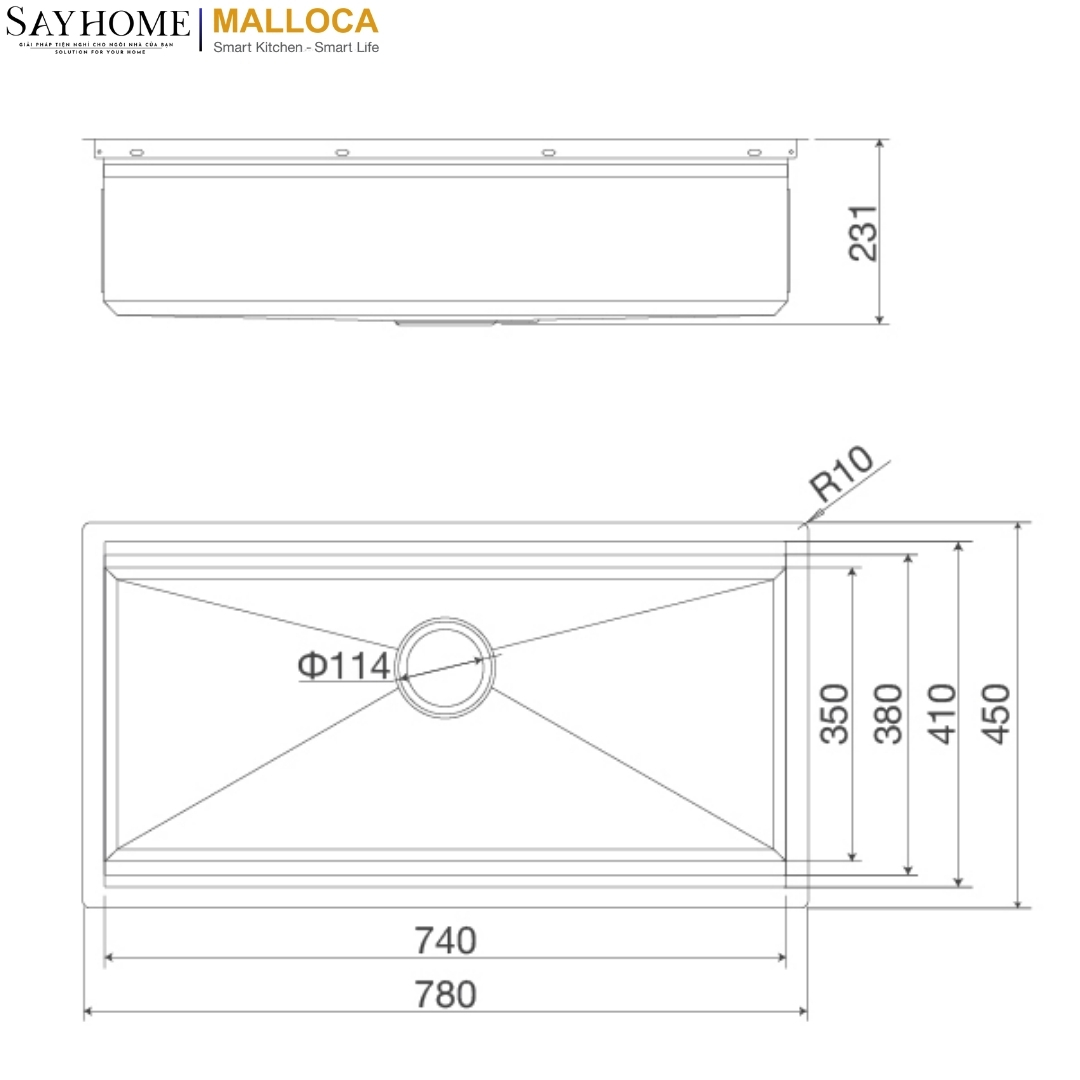 Chậu rửa chén inox Malloca Slide MS 781 tại thành phố Hồ Chí Minh