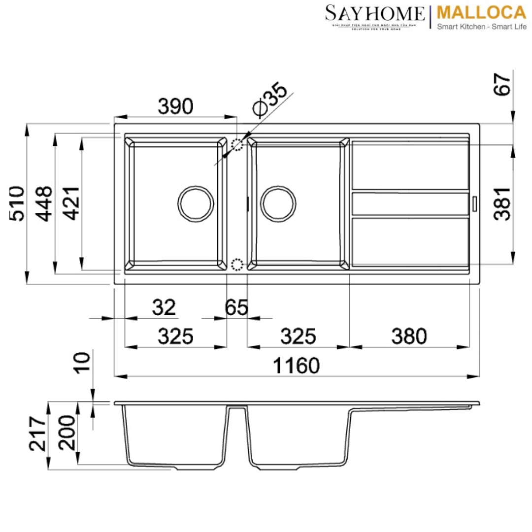 Chậu rửa đá 2 ngăn Malloca BIANCO K-50062 tại thành phố Hồ Chí Minh