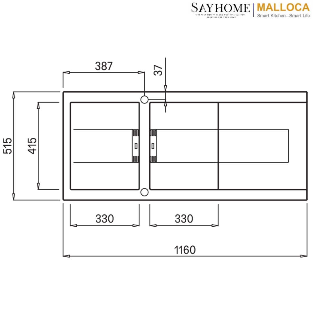 Chậu rửa đá 2 ngăn Malloca SMART K-500 tại thành phố Hồ Chí Minh