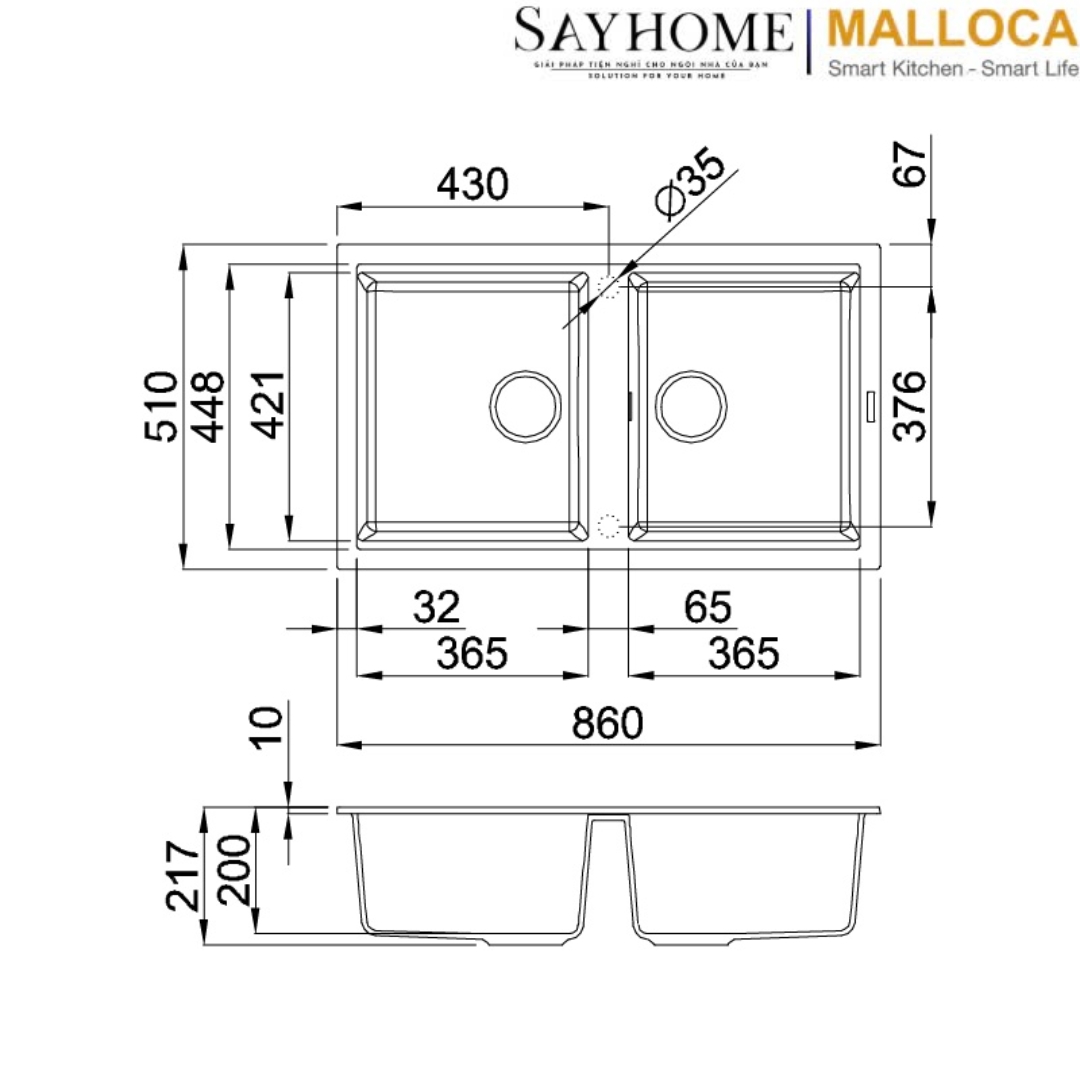 Chậu rửa đá 2 ngăn Malloca TITANIUM K-45073 tại thành phố Hồ Chí Minh