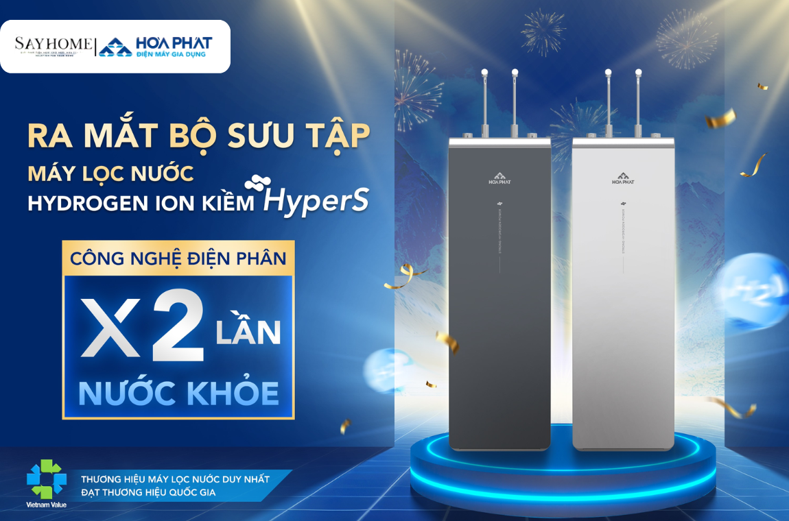 MÁY LỌC NƯỚC 12 LÕI LỌC HÒA PHÁT HYDROGEN ION KIỀM RO NÓNG LẠNH HYPERS HPA885 SAYHOME