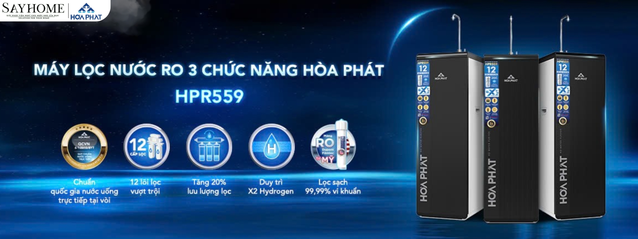 MÁY LỌC NƯỚC RO TỦ ĐỨNG HÒA PHÁT VỚI 12 LÕI LỌC HPR559 sayhome