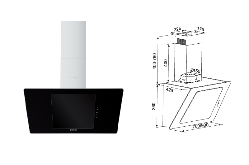Máy hút mùi dạng TV Kocher K-2080V tại thành phố Hồ Chí Minh