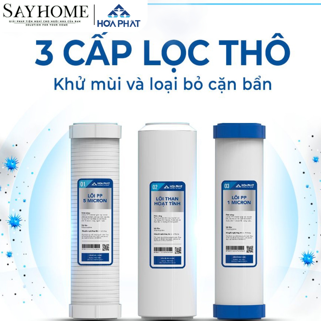 MÁY LỌC NƯỚC NÓNG NGUỘI LẠNH VỚI 10 LÕI LỌC RO HÒA PHÁT HPN633 SAYHOME