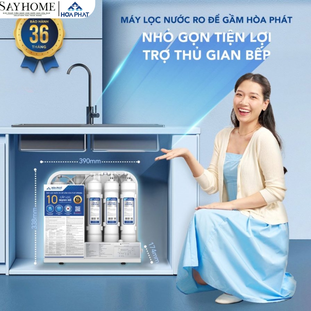 MÁY LỌC NƯỚC RO ĐỂ GẦM HÒA PHÁT VỚI 10 LÕI LỌC HPU456 SAYHOME