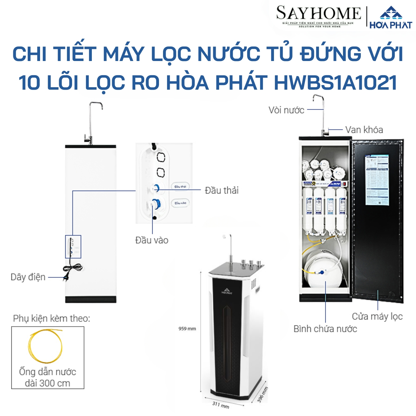 MÁY LỌC NƯỚC TỦ ĐỨNG VỚI 10 LÕI LỌC RO HÒA PHÁT HWBS1A1021 sayhome