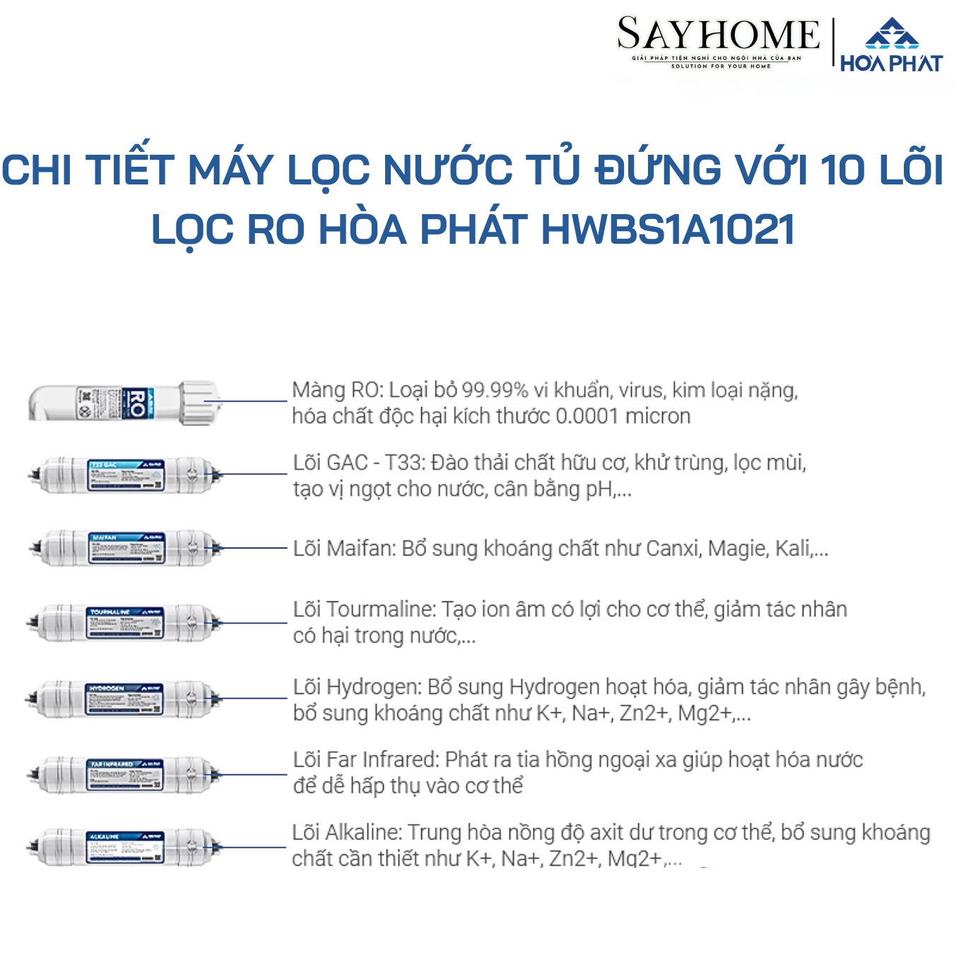 MÁY LỌC NƯỚC TỦ ĐỨNG VỚI 10 LÕI LỌC RO HÒA PHÁT HWBS1A1021 sayhome