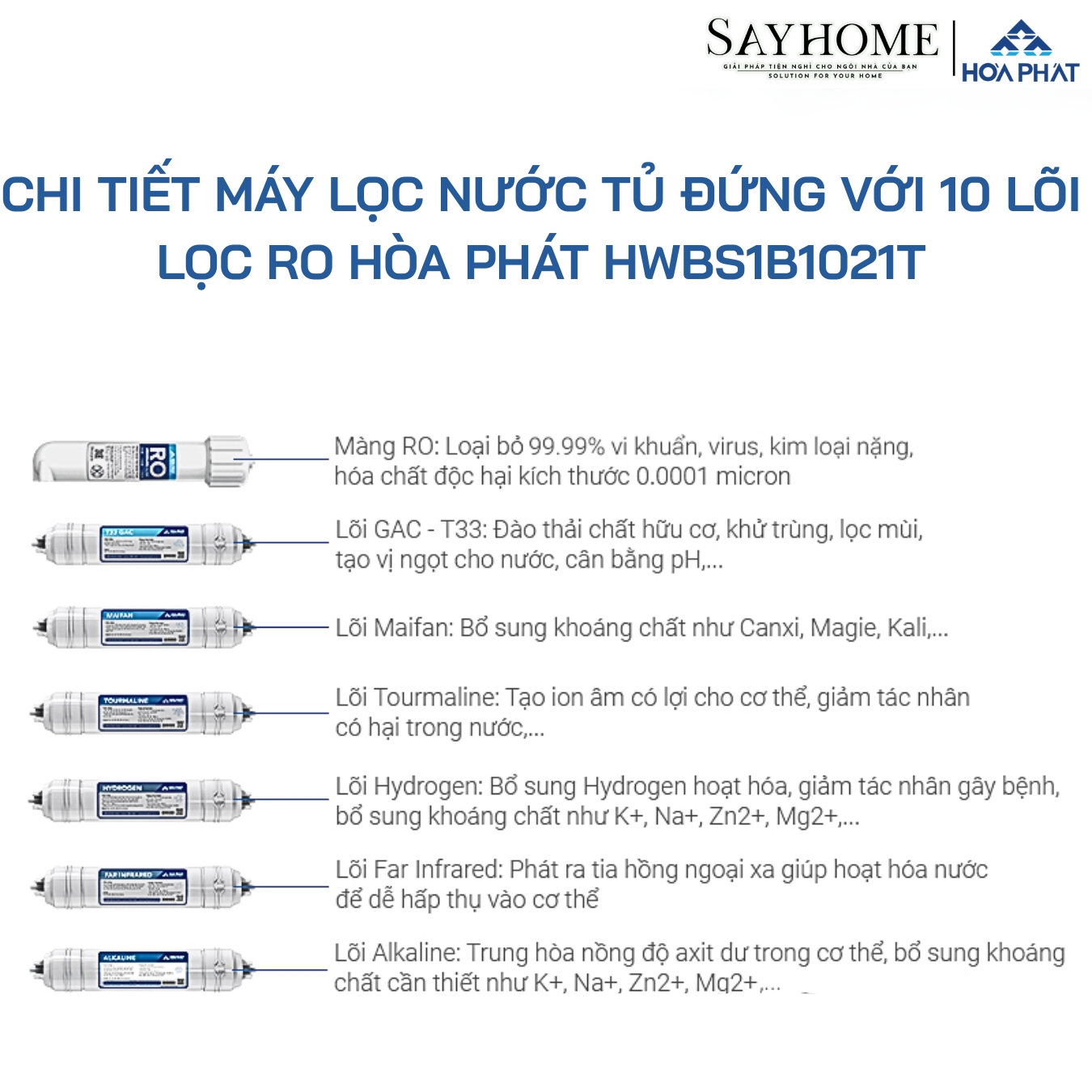 MÁY LỌC NƯỚC TỦ ĐỨNG VỚI 10 LÕI LỌC RO HÒA PHÁT HWBS1B1021T sayhome