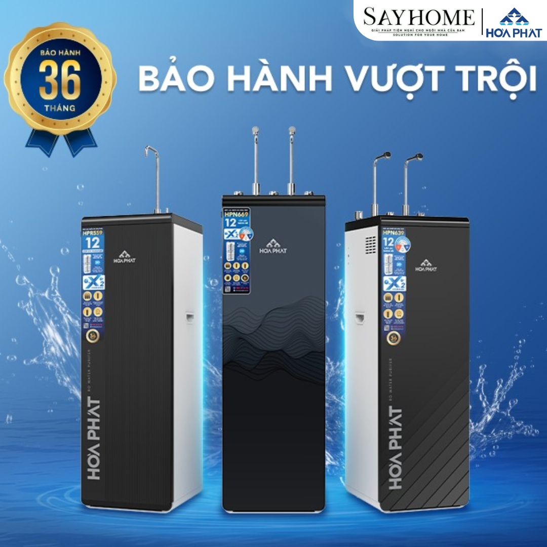 Máy lọc nước RO nóng lạnh tủ đứng Hòa Phát với 12 lõi lọc HPN669 SAYHOME