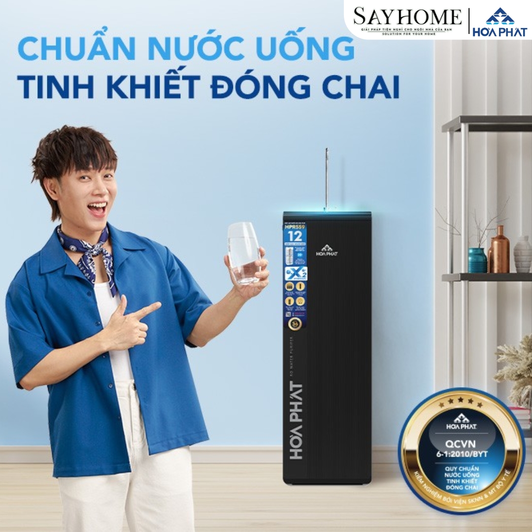 Máy lọc nước RO nóng lạnh tủ đứng Hòa Phát với 12 lõi lọc HPN669 SAYHOME