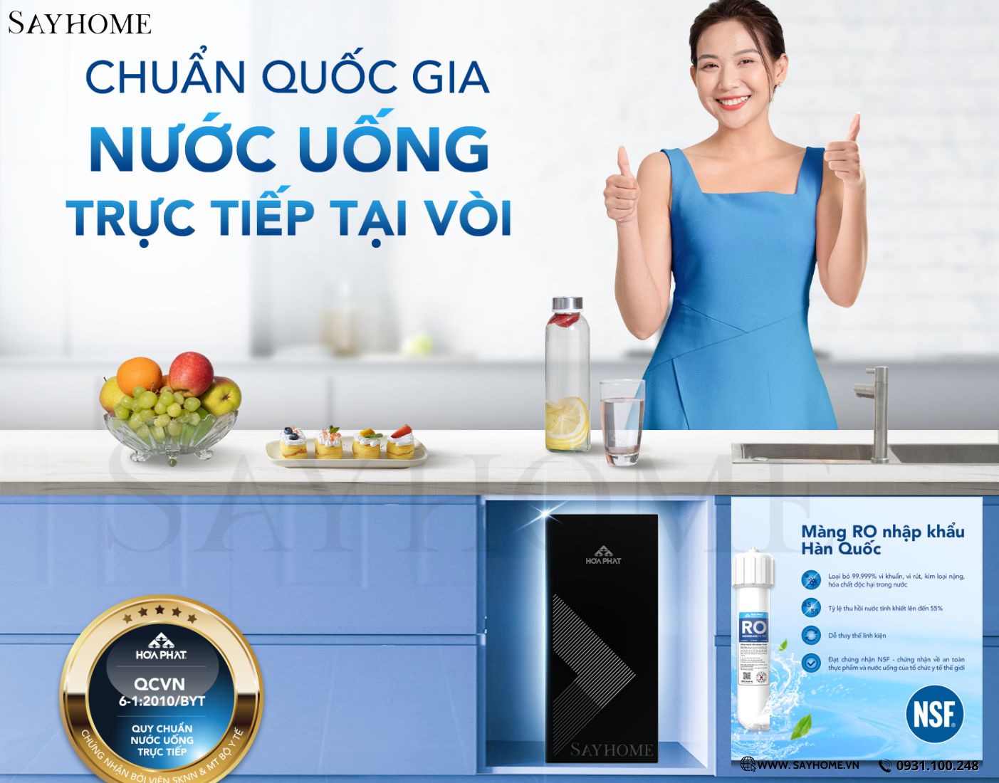 Máy lọc nước RO để gầm Hoà Phát HPU488 SAYHOME