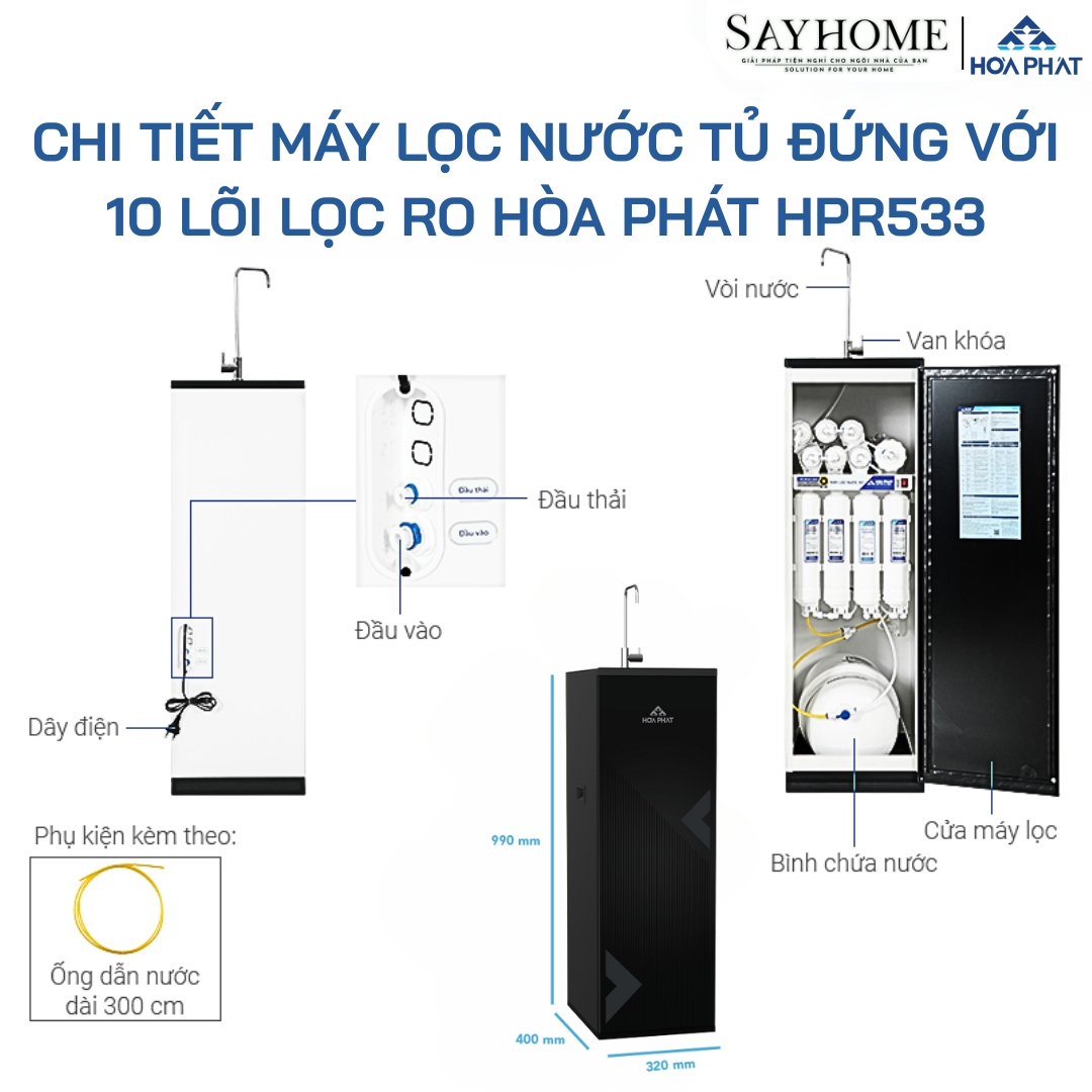Máy lọc nước Hòa Phát HPR533 tủ đứng với 10 lõi lọc RO tại Thành phố Hồ Chí Minh