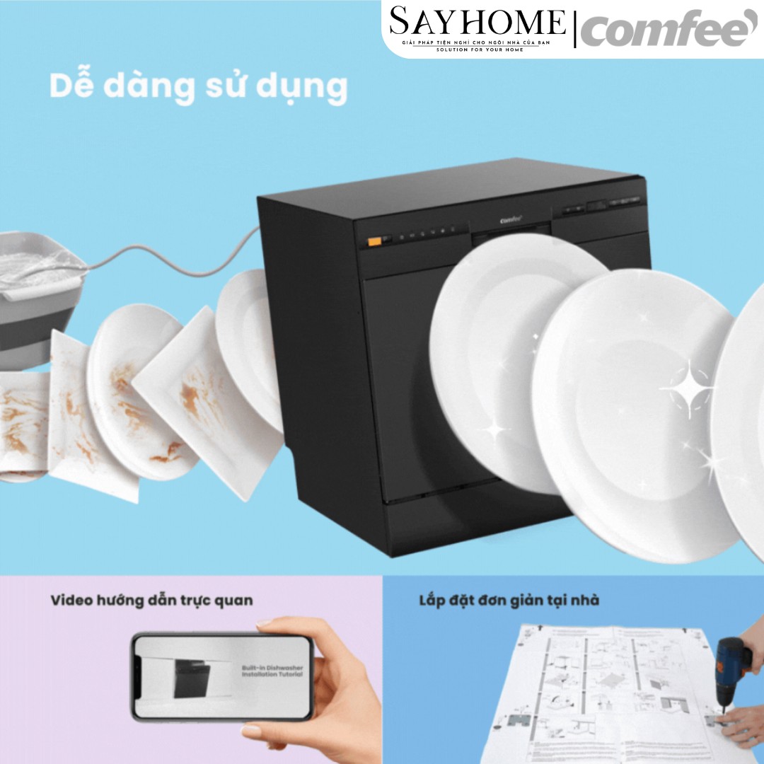 Máy rửa chén COMFEE màu xám đen CDW-8F60RB 10 bộ đồ ăn Châu Âu tại thành phố Hồ Chí Minh