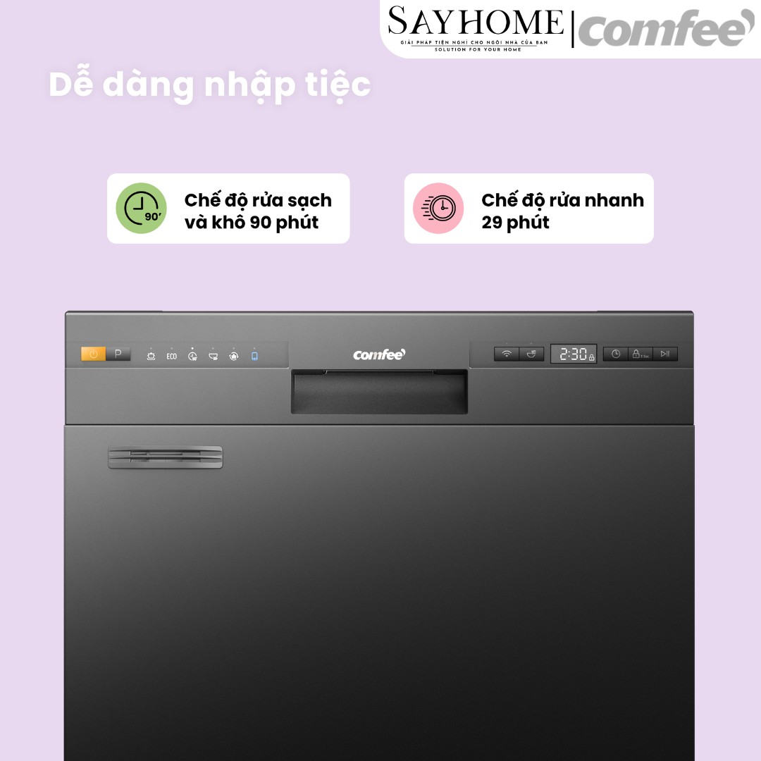 Máy rửa chén COMFEE màu xám đen CDW-10F60TB 12 bộ đồ ăn Châu Âu tại thành phố Hồ Chí Minh