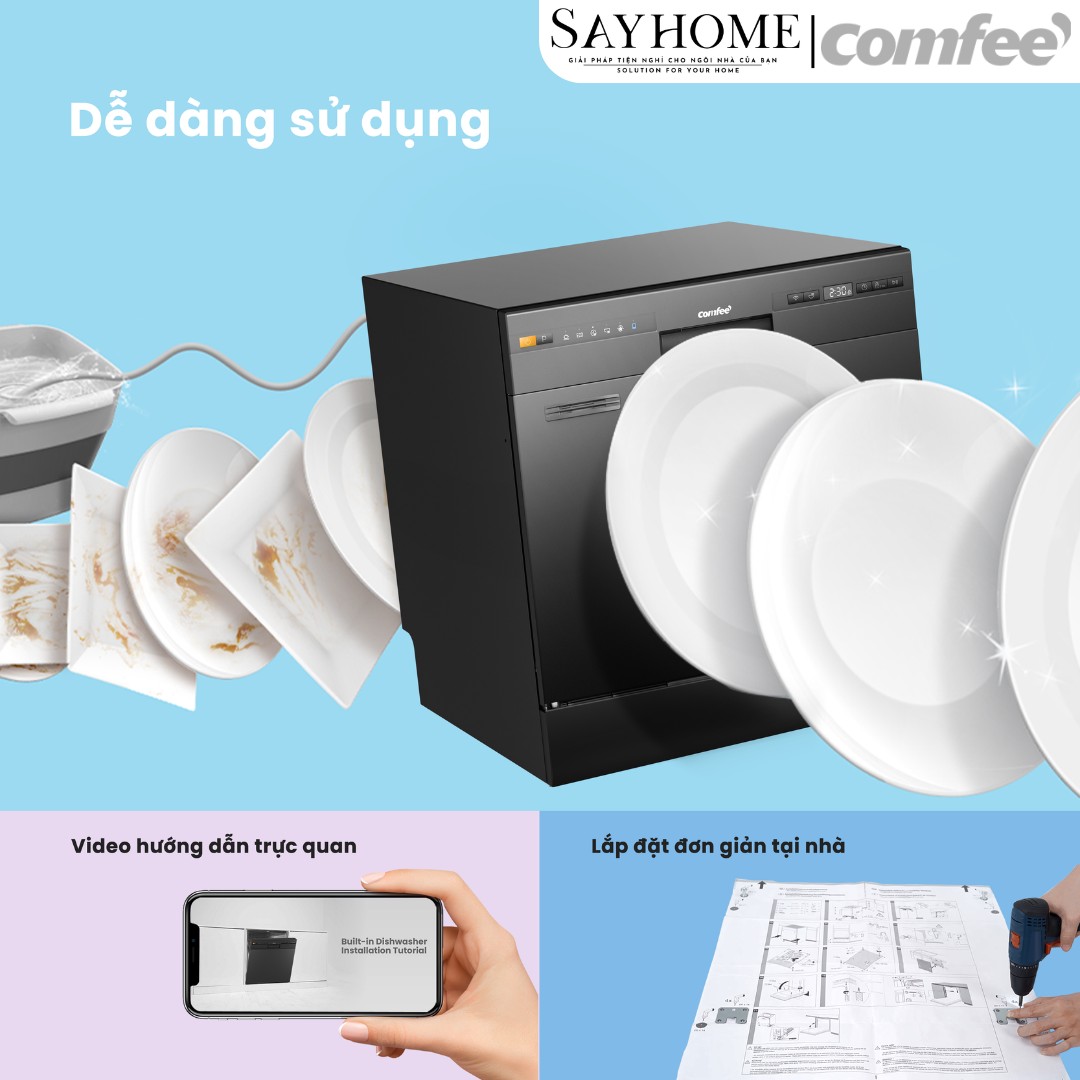 Máy rửa chén COMFEE màu xám đen CDW-10F60TB 12 bộ đồ ăn Châu Âu tại thành phố Hồ Chí Minh