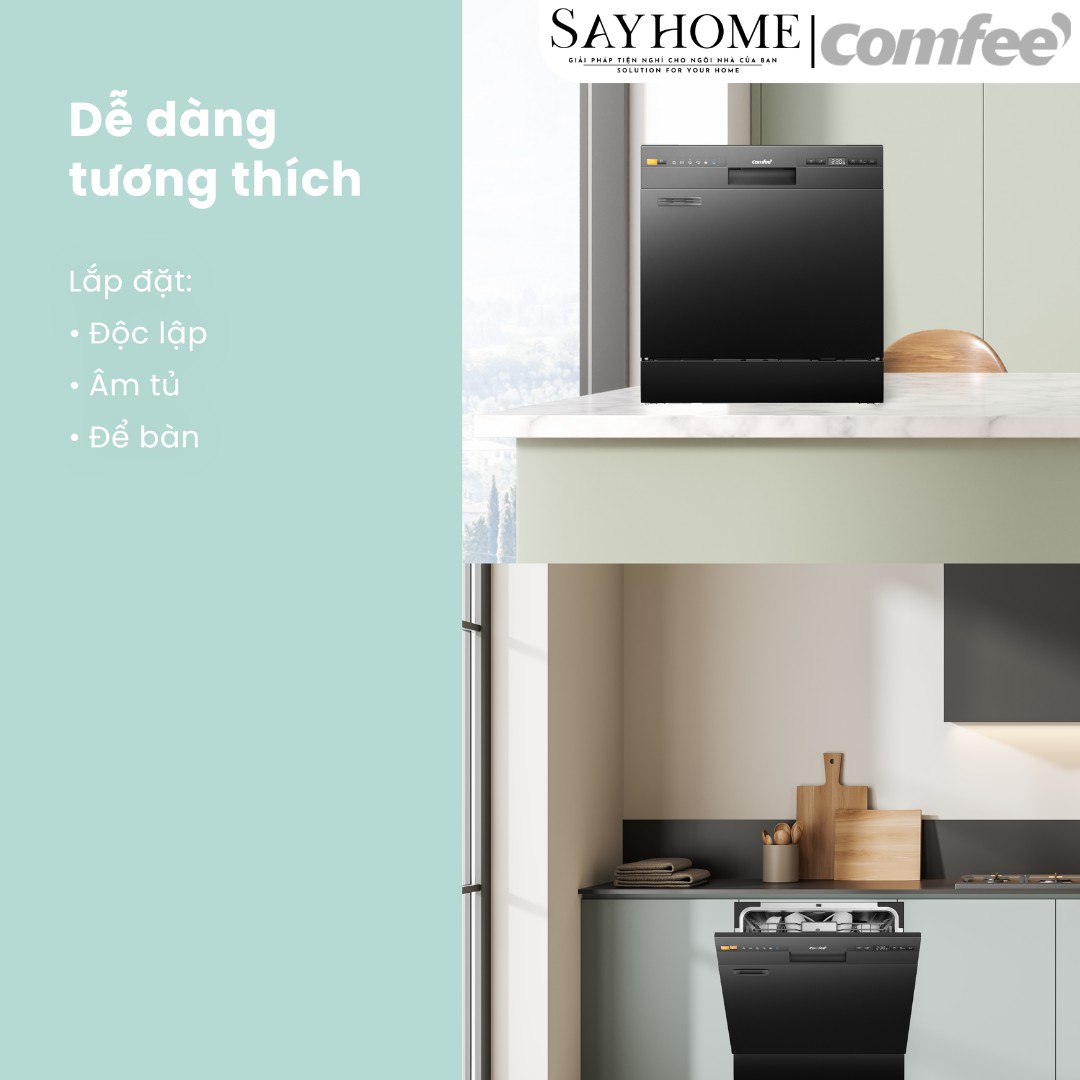 Máy rửa chén COMFEE màu xám đen CDW-10F60TB 12 bộ đồ ăn Châu Âu tại thành phố Hồ Chí Minh