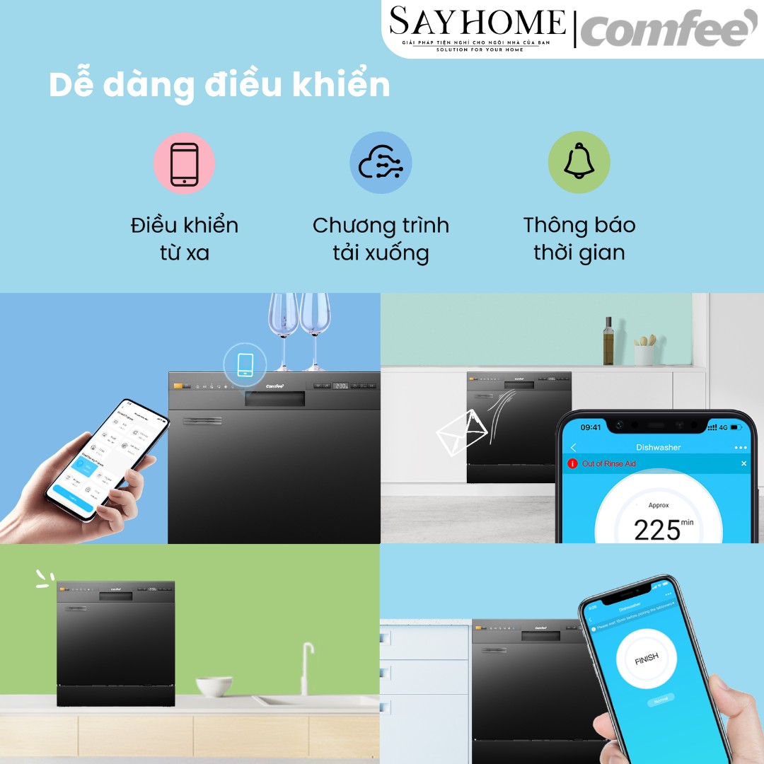 Máy rửa chén COMFEE màu xám đen CDW-10F60TB 12 bộ đồ ăn Châu Âu tại thành phố Hồ Chí Minh