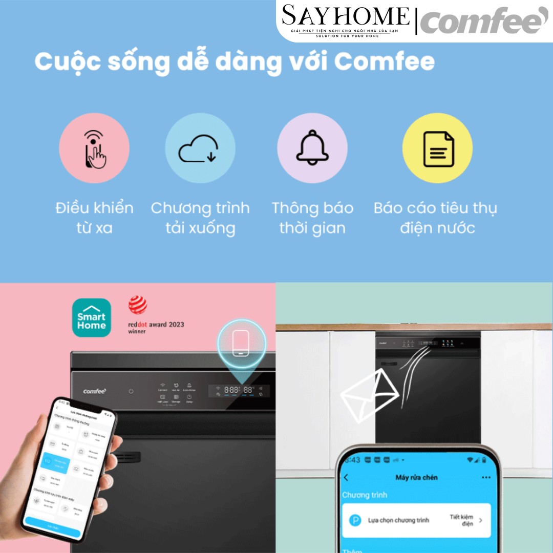 Máy rửa chén COMFEE màu xám đen CDWEF1401HB-W-VN 14 bộ đồ ăn Châu Âu tại thành phố Hồ Chí Minh