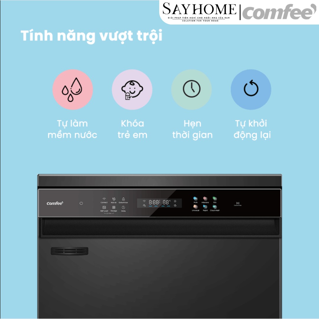 Máy rửa chén COMFEE màu xám đen CDWEF1401HB-W-VN 14 bộ đồ ăn Châu Âu tại thành phố Hồ Chí Minh