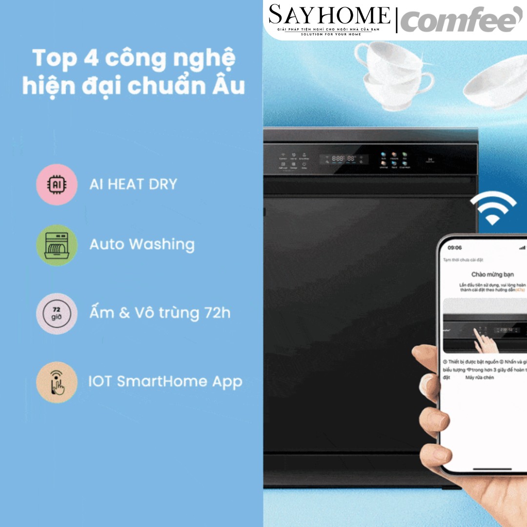 Máy rửa chén COMFEE màu xám đen CDWEF1401HB-W-VN 14 bộ đồ ăn Châu Âu tại thành phố Hồ Chí Minh