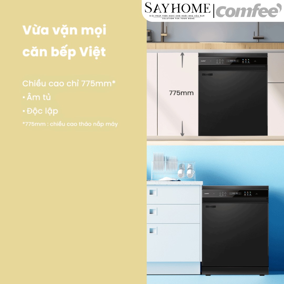 Máy rửa chén COMFEE màu xám đen CDWEF1401HB-W-VN 14 bộ đồ ăn Châu Âu tại thành phố Hồ Chí Minh
