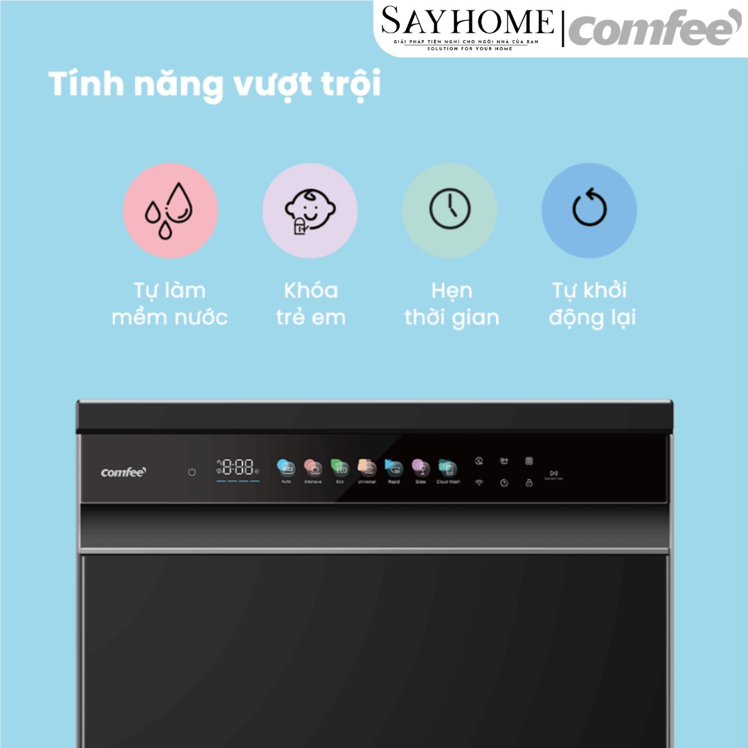 Máy rửa chén COMFEE màu xám đen CDWEF1533GB-WU-VN 15 bộ đồ ăn Châu Âu tại thành phố Hồ Chí Minh