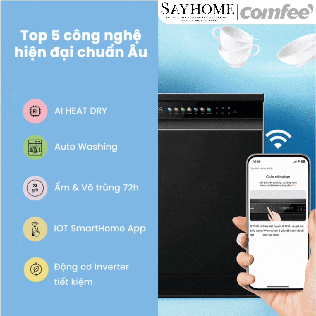 Máy rửa chén COMFEE màu xám đen CDWEF1533GB-WU-VN 15 bộ đồ ăn Châu Âu tại thành phố Hồ Chí Minh