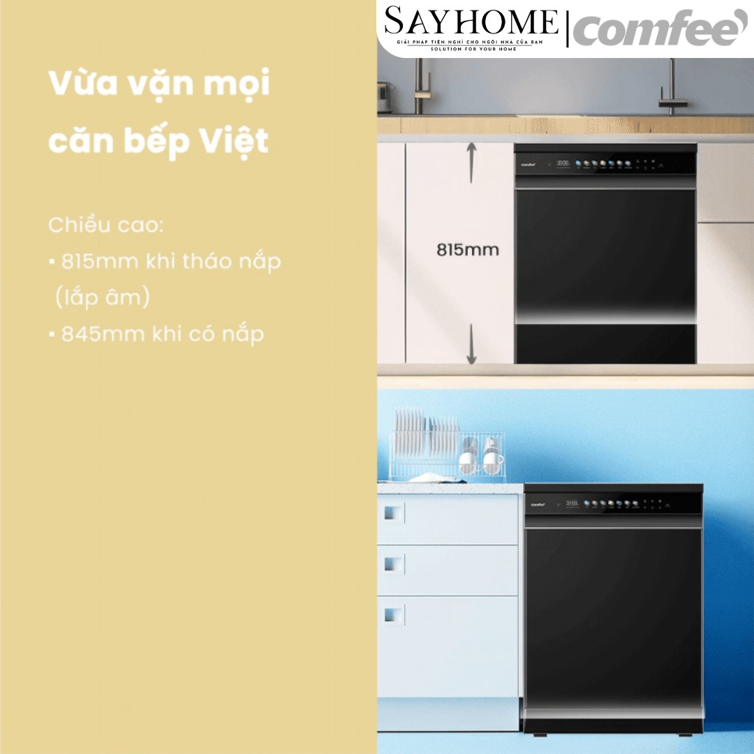 Máy rửa chén COMFEE màu xám đen CDWEF1533GB-WU-VN 15 bộ đồ ăn Châu Âu tại thành phố Hồ Chí Minh