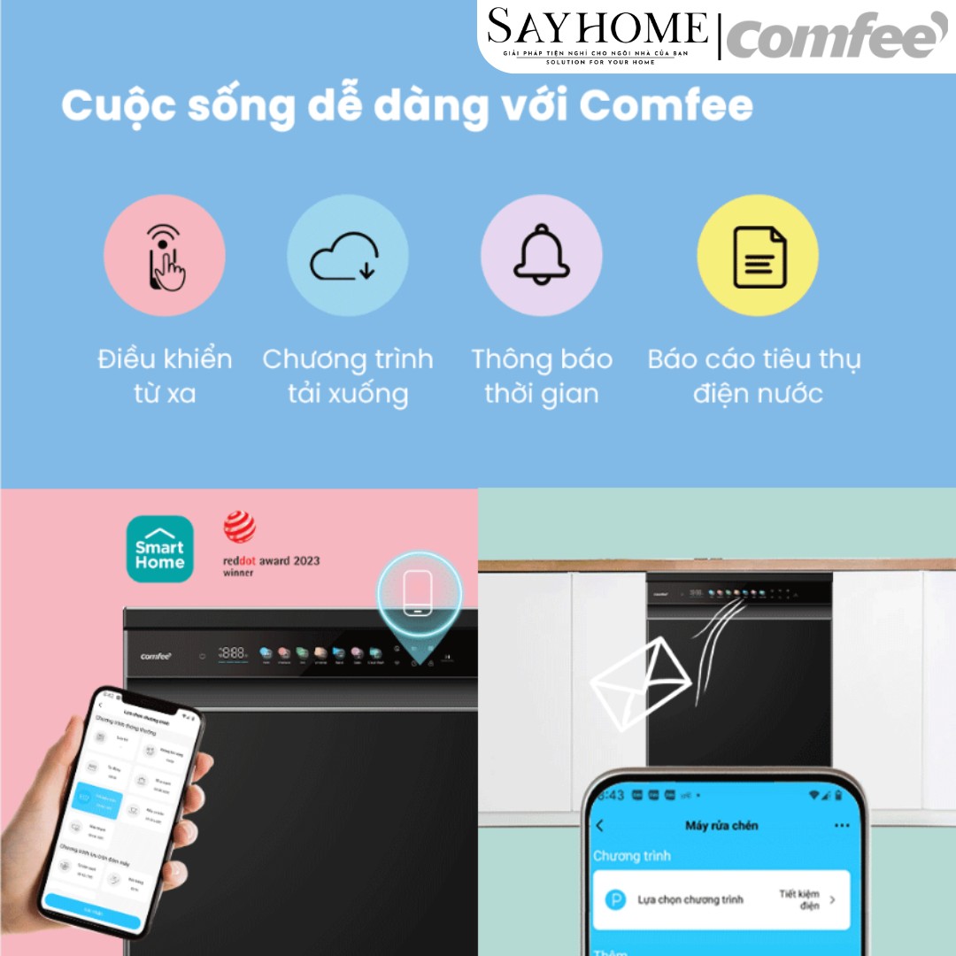 Máy rửa chén COMFEE màu xám đen CDWEF1533GB-WU-VN 15 bộ đồ ăn Châu Âu tại thành phố Hồ Chí Minh