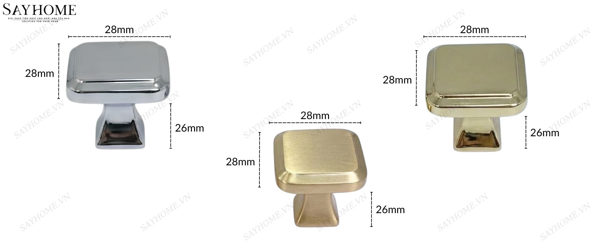 Núm tủ hiện đại màu vàng gold, vàng mờ và bạc bóng SH2802 tại thành phố Hồ Chí Minh