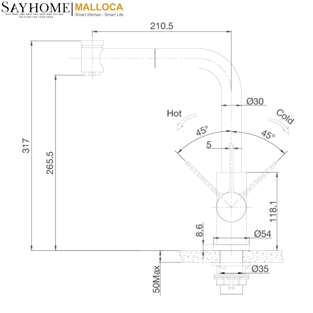 Vòi rửa chén bát dây rút Malloca LuxSteel K066-PO tại thành phố Hồ Chí Minh
